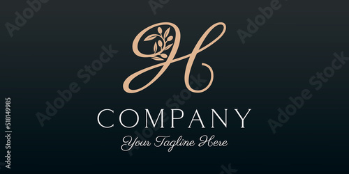 letter H combined twig Olive oil logo design template.