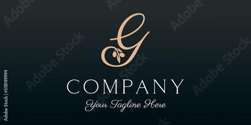 letter G combined twig Olive oil logo design template.