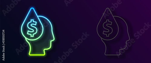 Glowing neon line Oil drop with dollar symbol icon isolated on black background. Oil price. Oil and petroleum industry. Vector