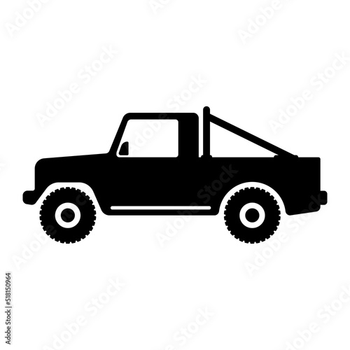 Pickup truck icon. Black silhouette. Side view. Vector simple flat graphic illustration. Isolated object on a white background. Isolate.