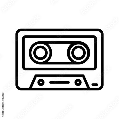 Cassette Tape Icon. Line Art Style Design Isolated On White Background