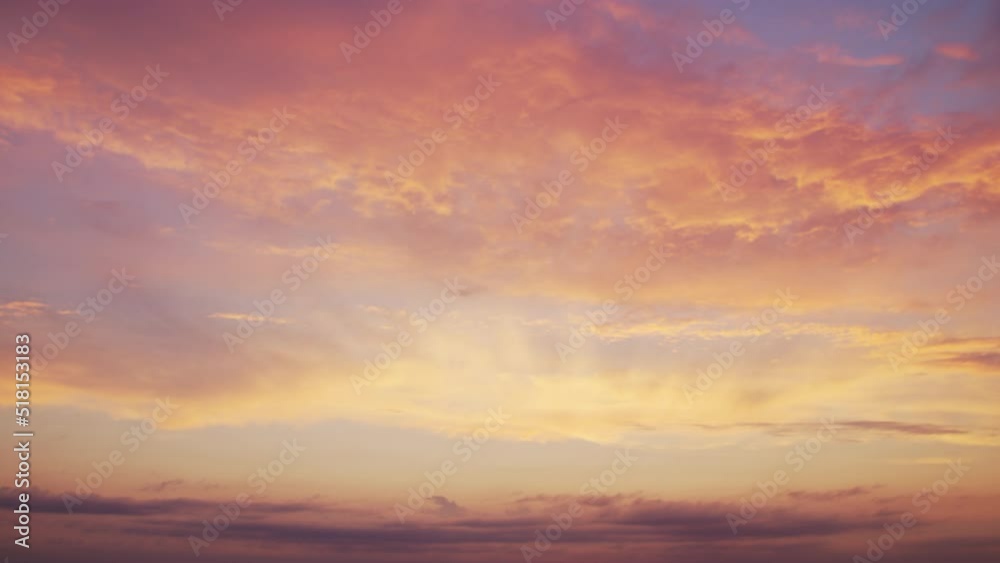 Timelapse with Sunset and Cumulus Clouds Flying High in a Beautiful Blue Sky. Sun Dawn over the Sea. Weather, Climate Change and Global Warming . Timelapse with Sunset and Cumulus Clouds Flying High in a Beautiful Blue Sky. Sun Dawn over the Sea. Weather, Climate Change and Global Warming .