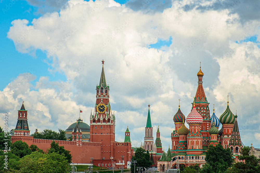 St. Basil's Cathedral and Kremlin Walls and Tower in Red square. St. Basil's Cathedral and Kremlin Walls and Tower in Red square.