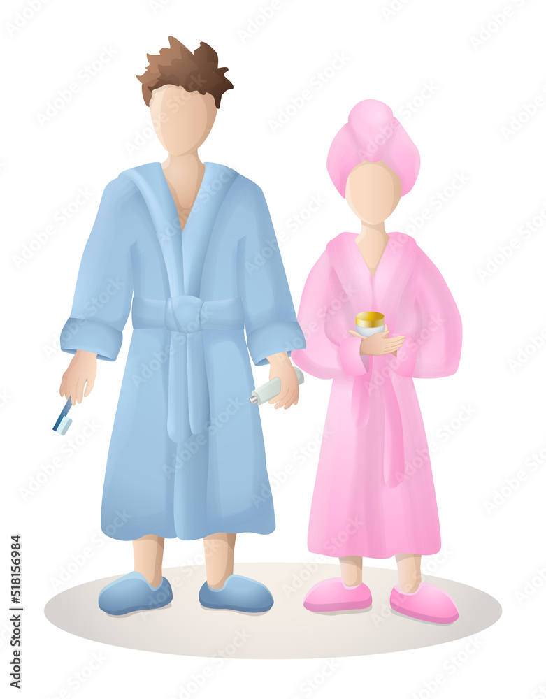 boy and girl after bath in bathrobes boy and girl after bath in bathrobes