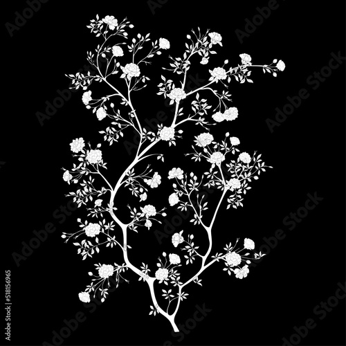 Camellia blossom tree Clip art, element for design Vector illustration. In botanical style