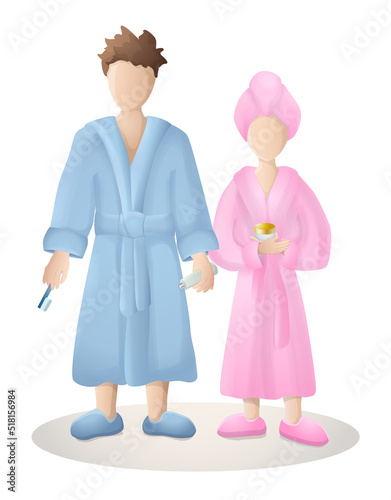 boy and girl after bath in bathrobes