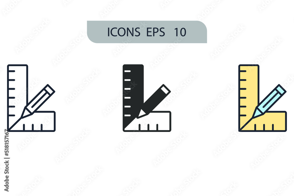 Pencil and ruler icons symbol vector elements for infographic web Pencil and ruler icons symbol vector elements for infographic web