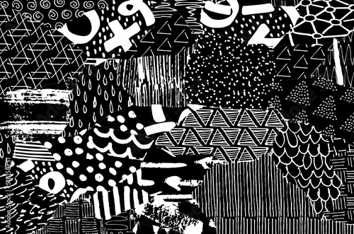 Abstract black strokes, Hand sketched Vector Pattern. Retro abstract pattern in geometric style. Abstract multicolored geometric pattern.	
