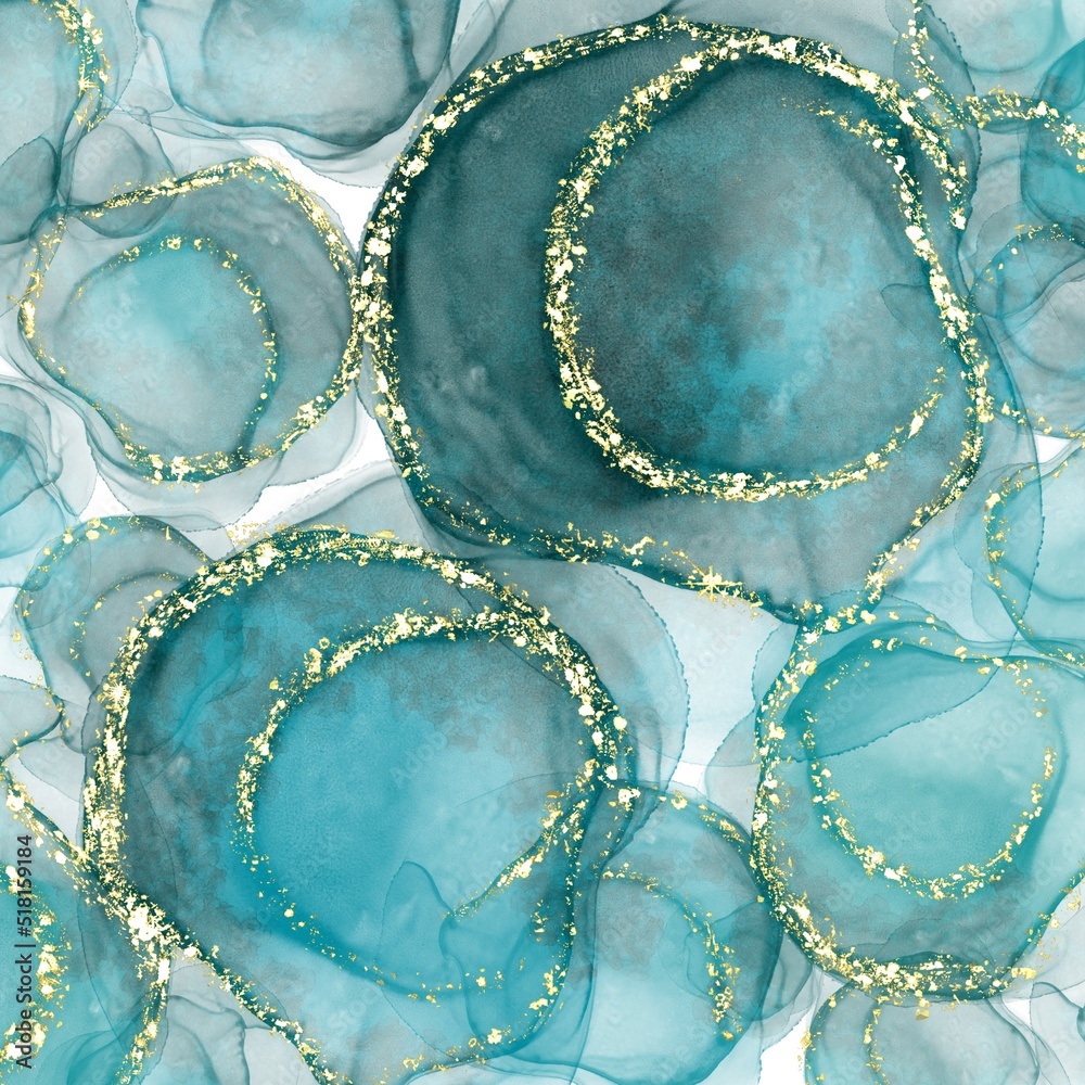 Luxury abstract agate background. Alcohol ink painting, Elegant artwork. Abstract beautiful pattern. Blue, turquoise, and aquamarine liquid color paint.