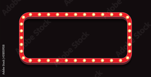 Retro lightbox board template realistic style with lightbulb isolated on transparent background for poster, banner advertising, promotion and sale billboard, cinema, bar show or restaurant. Vector 10