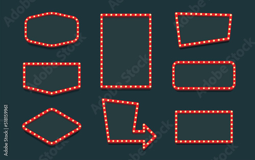 Retro lightbox vector template set realistic style with lightbulb isolated on black background for party poster, banner advertising, promotion and sale billboard, cinema, bar show or restaurant. 10