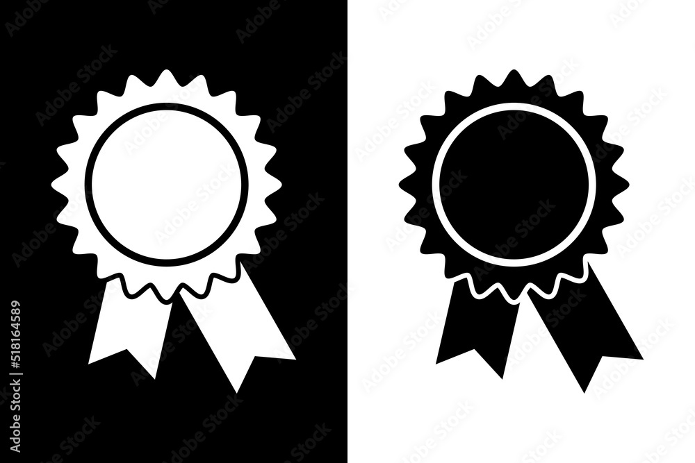 Badge with vector ribbons icon. Two-tone version on black and white background