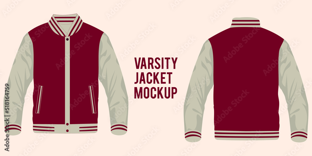 Varsity Jacket Mockup, Bomber Jacket, Front and Back View Stock Vector ...