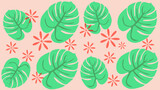 Monstera leaves and flowers pattern. Summer content.