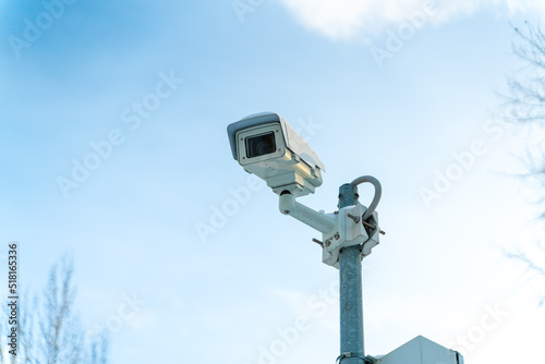 Outdoor security camera on a pole