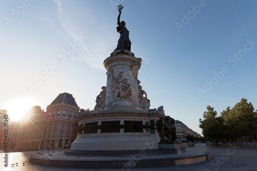 The Famous Statue of the Republic in Paris, the monument to the Republic with the symbolic statue of Marianna, built in 1880 in Place de la Republique .