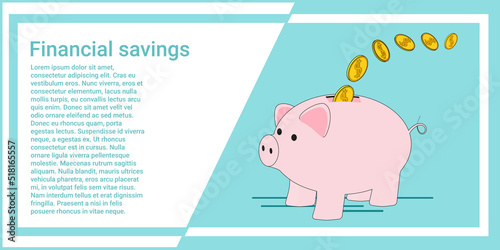 Financial savings.People save money in a piggy bank.An illustration in the style of a green landing page.