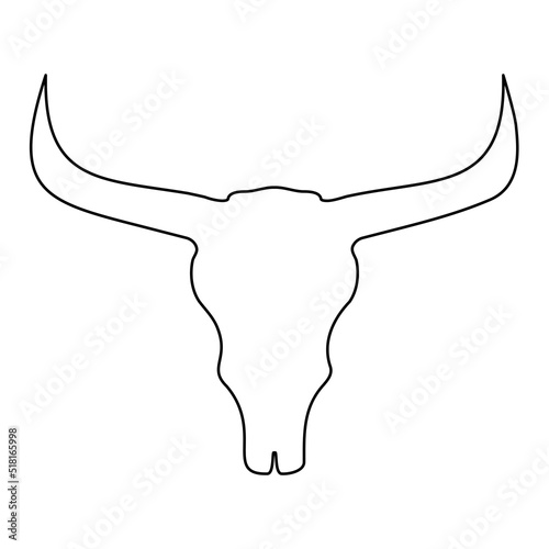 Bull skull line head. Western animal horns. Vector isolated on white.