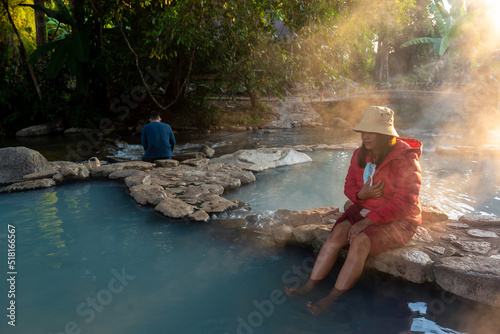 Foot spa treatment on natural hot springs, Lampang, thailand.