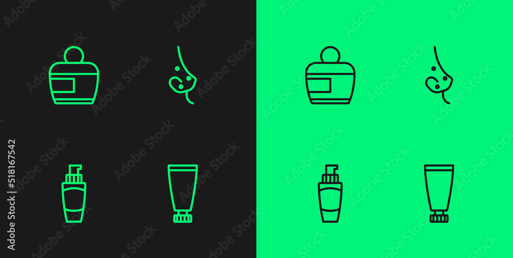 Set line Cream or lotion cosmetic tube, Tube of hand cream, and Acne icon. Vector Set line Cream or lotion cosmetic tube, Tube of hand cream, and Acne icon. Vector