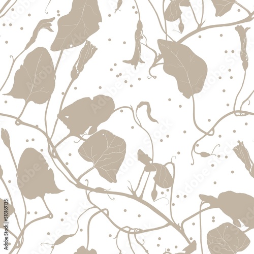 abstract seamless pattern leaves and dots on white background