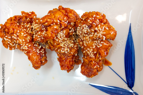 Yangnyeom Chicken, Korean Fried Chicken, Tteokbokki, Bokkeumbap: Korean food. photo