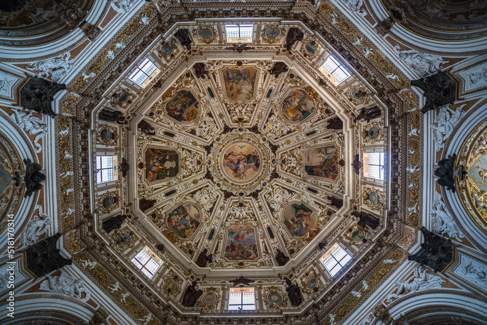Inviolata church, wonderful ceiling, Riva del Garda port, Italy