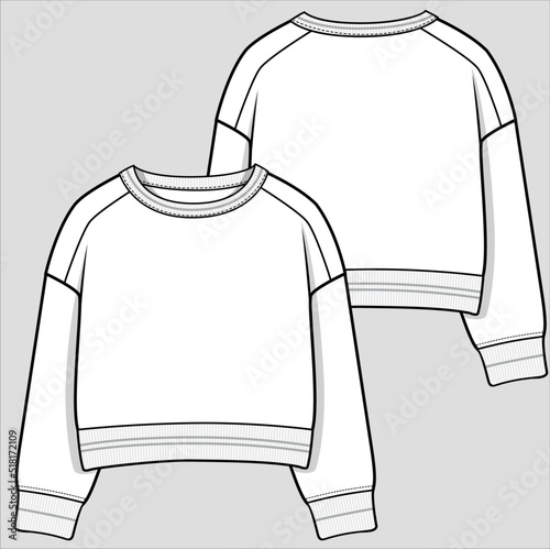 GIRLS AND TEENS CROPPED SWEAT TOP IN EDITABLE VECTOR FILE
