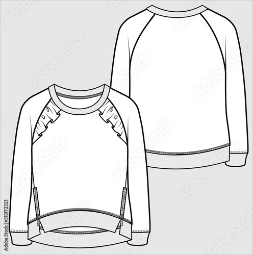 RAGLAN SLEEVES FRILLED SLEEVES SWEAT TOP FOR TEEN GIRLS AND KID GIRLS IN EDITABLE VECTOR FILE