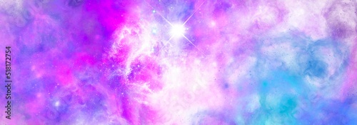 Space background with realistic nebula and shining stars. Abstract scientific background with nebulae and stars in space. Nebula night starry sky in rainbow colors. Multicolor outer space.