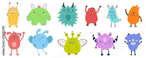 hand drawn set of cartoon cute monsters halloween design
