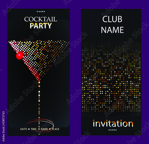 
Glamorous cocktail party invitation with a martini glass and sequins