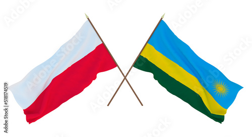Background  3D render for designers  illustrators. National Independence Day. Flags Poland and  Rwanda