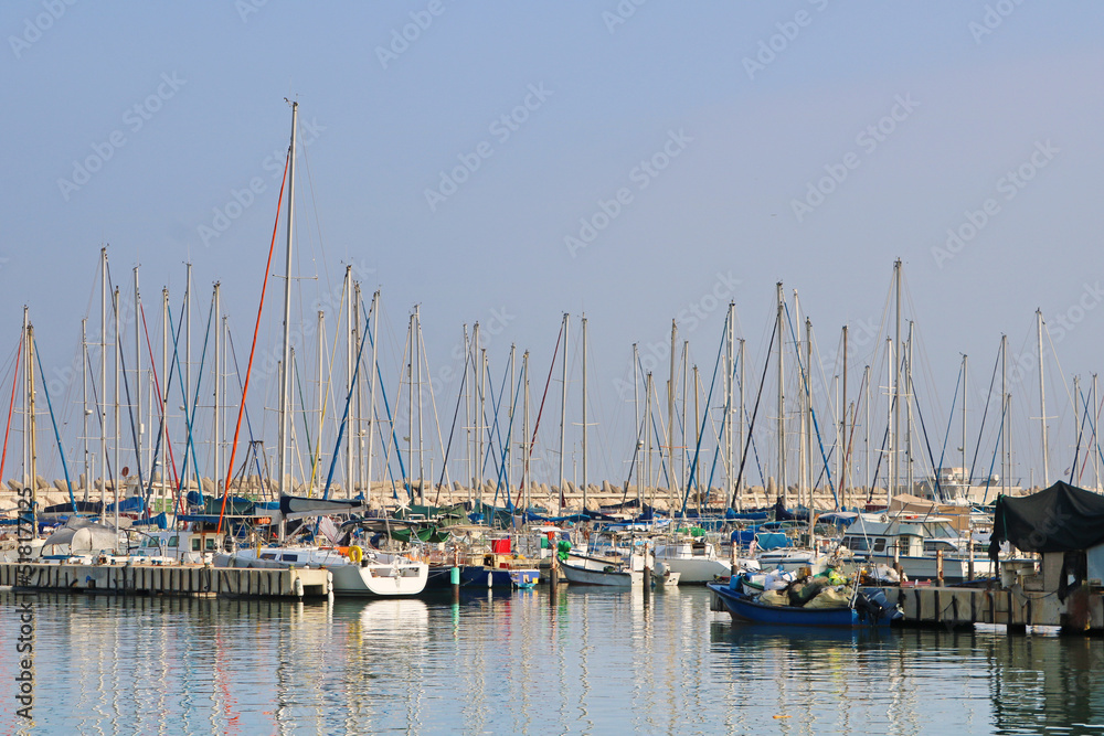 View of the city pier with yachts, Ashkelon, Israel