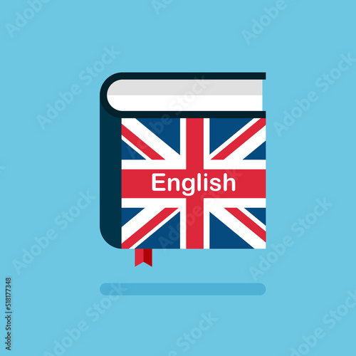 English dictionary icon. Hardcover book with Great Britain flag. Learning foreign language. Vector illustration in trendy flat style.