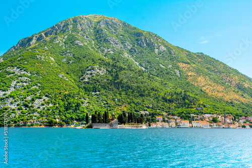 Beautiful summer landscape of the Bay of Kotor coastline - Boka Bay, Montenegro