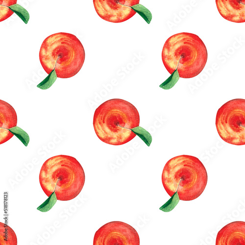 Fototapeta Naklejka Na Ścianę i Meble -  Beautiful juicy ripe red apple by a watercolour.On isolated white background. autumn illustration, isolated, hand drawn. Perfect for card design, invitation, scrapbooking, fabric printing
