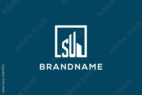 Letter SU with square shape logo style, modern and minimal logo for real estate