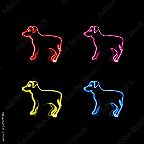 Set of dogs of different colors with neon effect.
