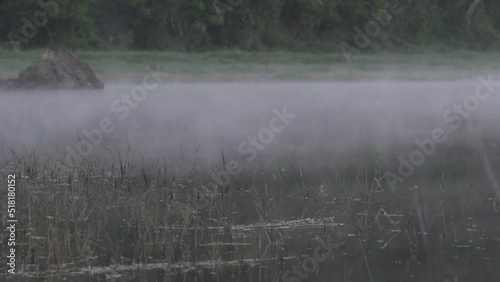 Peaceful Morning at Situ Patengan Patenggang Lake in Ciwidey Bandung West Java Indonesia - Steam Fog Above The Water photo