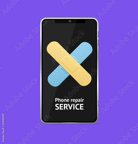 Realistic Detailed 3d Mobile Phone Damage Repair Service Concept. Vector