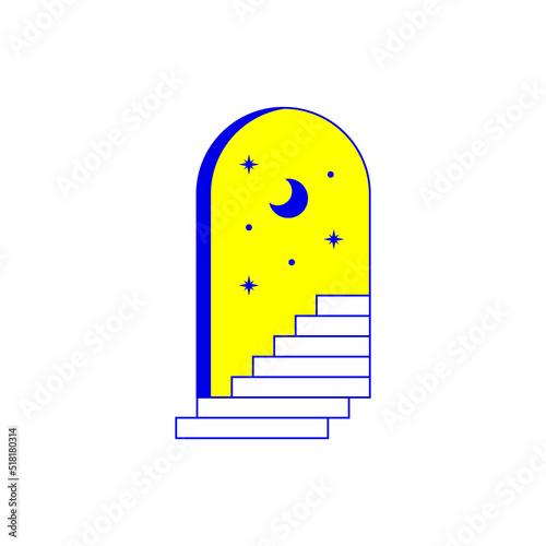 Minimal surreal door stair. Abstract boho line arch, magic staircase, trendy mystic geometric art. Vector illustration