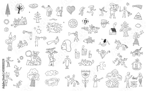 fairy tale characters - doodle set  hand drawn background