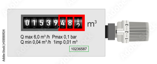 Gas Zähler mit Thermostat,
Vektor Illustration isoliert auf weißem Hintergrund
