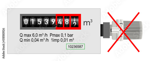 Gas Zähler mit Thermostat, Ausschalten und sparen, 
Vektor Illustration isoliert auf weißem Hintergrund
