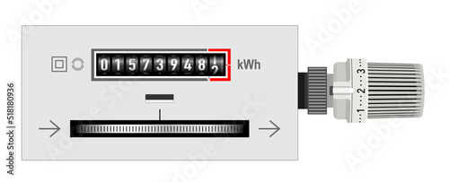Strom Zähler mit Thermostat,
Vektor Illustration isoliert auf weißem Hintergrund
