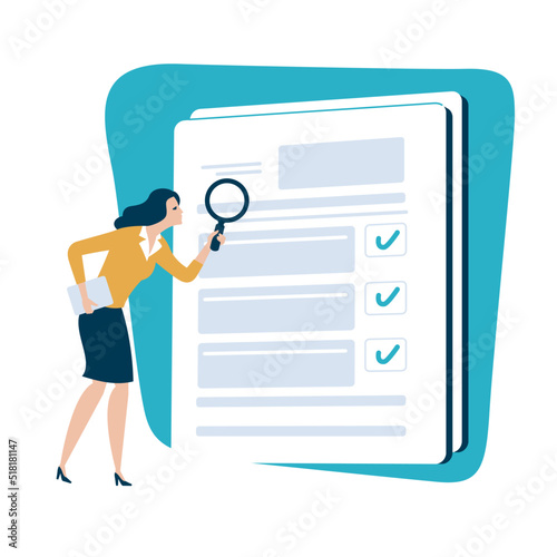 Tax form. Accounting. Analysis. Audit. Form check. Business illustration. 