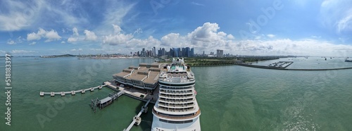 Marina Bay, Singapore - July 17, 2022: The Marina Bay Cruise Centre Terminal where Luxury Cruise Ships are Docking photo