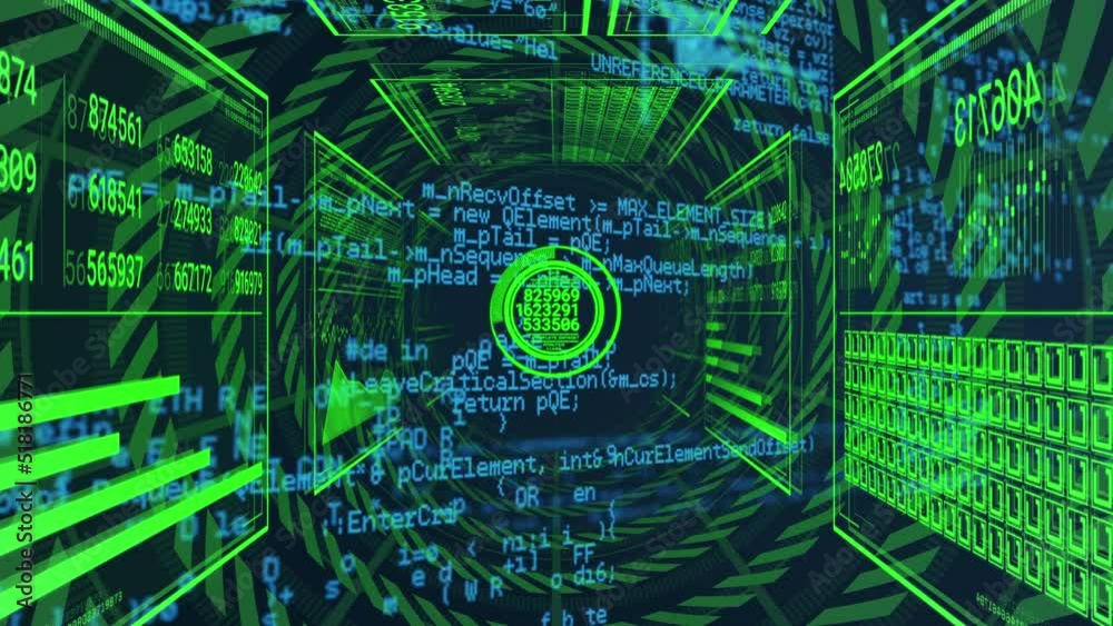 Animation of data processing and shapes on black background Animation of data processing and shapes on black background