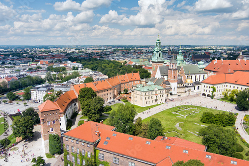 Aerial view of The Wawel Royal Castle, a castle residency located in central Krakow, Poland photo